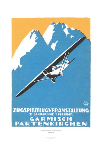 Aviation Art Poster: ZUGSPITZFLUGVERANSTALTUNG - GARMISCH PATENKIRCHEN, 1922