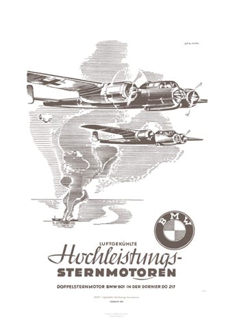 Aviation Art Poster: BMW - LÜFTGEKÜHLTE HOCHLEISUNGS-STERNMOTOREN, GERMANY 1943
