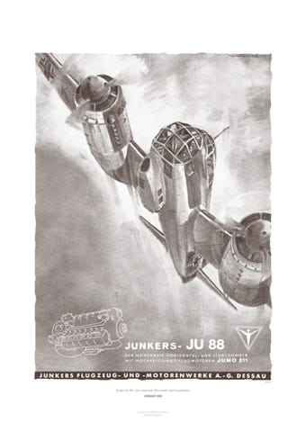 Aviation Art Poster: JUNKERS JU 88 - DER MODERNSTE HORIZONTAL- UND STURZBOMBER, GERMANY 1940