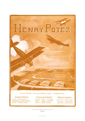 Aviation Art Poster: HENRY POTEZ - AVIONS MILITAIRES, TRANSPORT, SPORT ET TOURISME, 1922
