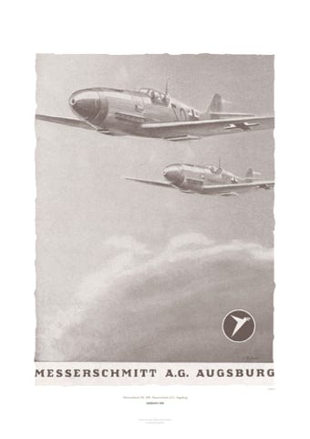 Aviation Art Poster: MESSERSCHMITT ME 109 - MESSERSCHMITT A.G. AUGSBURG, GERMANY 1943