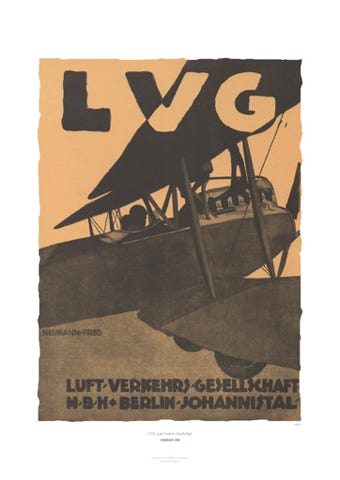Aviation Art Poster: LVG - LUFT VERKEHRS GESELLSCHAFT, 1918