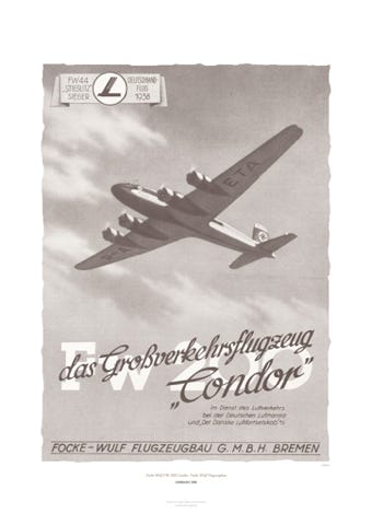 Aviation Art Poster: FOCKE-WULF FW 200 CONDOR - FOCKE-WULF FLUGZEUGBAU, GERMANY 1938