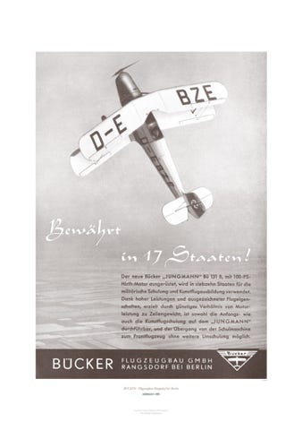 Aviation Art Poster: BÜCKER - FLUGZEUGBAU RANGSDORF BEI BERLIN, GERMANY 1941
