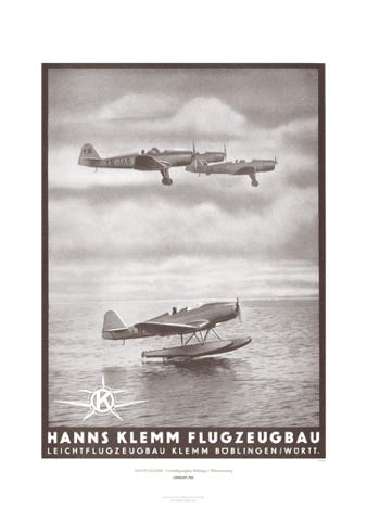 Aviation Art Poster: HANNS KLEMM - LEICHTFLUGZEUGBAU BÖBLINGEN / WÜRTTEMMBERG, GERMANY 1941