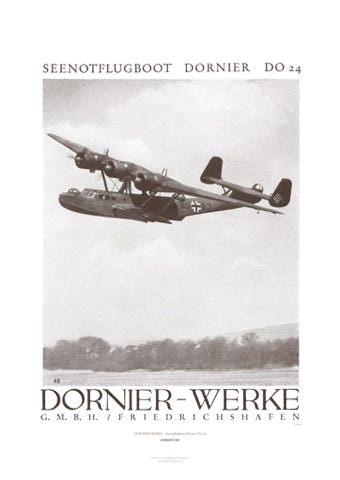 Aviation Art Poster: DORNIER-WERKE - SEENOTFLUGBOOT DORNIER DO 24, GERMANY 1941