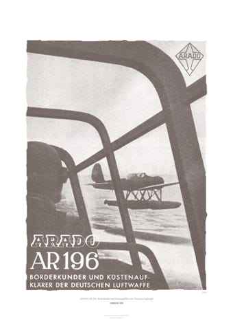 Aviation Art Poster: ARADO AR 196 - BORDERKUNDER UND KÜSTENAUFKLÄRER DER DEUTSCHEN LUFTWAFFE, 1943