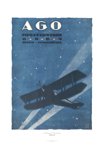 Aviation Art Poster: AGO FLUGZEUGWERKE - BERLIN-JOHANNISTHAL, 1918