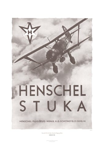 Aviation Art Poster: HENSCHEL HS 123 STUKA - HENSCHEL FLUGZEUG-WERKE, 1936