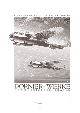 Aviation Art Poster: AKAMPFFLUGZEUG DORNIER DO 215 - DORNIER WERKE, GERMANY 1942