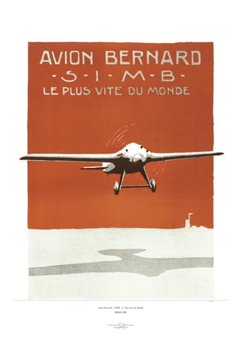 Aviation Art Poster: AVION BERNARD - SIMB - LE PLUS VITE DU MONDE, 1925