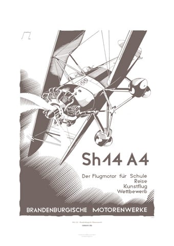 Aviation Art Poster: SH14 A4 - BRANDENBURGISCHE FLUGMOTOREN, GERMANY 1936