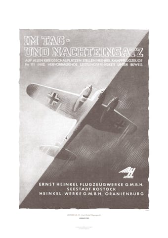 Aviation Art Poster: HEINKEL HE 111 - ERNST HEINKEL FLUGZEUGWERKE, GERMANY 1942